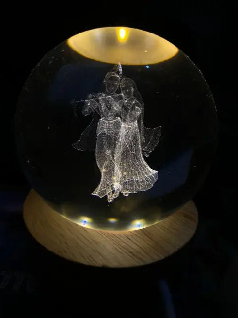 3D Radha-Krishan Print Crystal Ball Night Light for Kids Glass Ball Night Lamp with Wooden Base Fantasy Decoration Crsytal Ball Saturn LED Radha Krishan Nightlight Bedroom Decor (Saturn Crystal Ball)