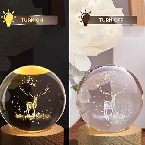 GEETA TRADERS 3D Galaxy Crystal Ball Night Lamp, Led Glass Ball Light with Wooden Base, Decorative Night Light for Home, Office, Bithday Gift for Adults, Boys