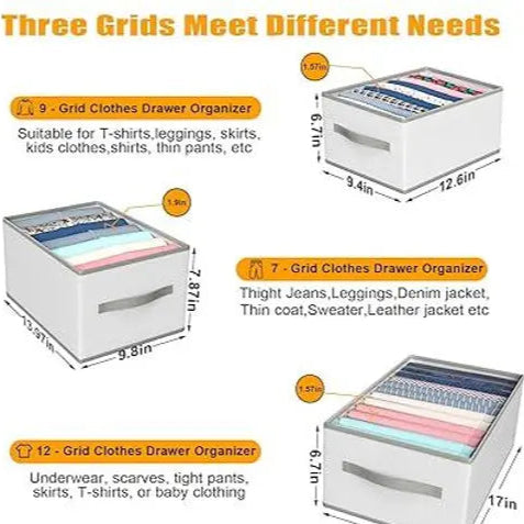 Wardrobe Clothes Organizer, 8 Grids Washable Portable Closet Organizer Storage Box Foldable Closet Drawer Organizer for Underwear