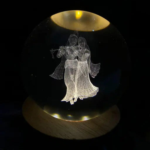 3D Radha-Krishan Print Crystal Ball Night Light for Kids Glass Ball Night Lamp with Wooden Base Fantasy Decoration Crsytal Ball Saturn LED Radha Krishan Nightlight Bedroom Decor (Saturn Crystal Ball)